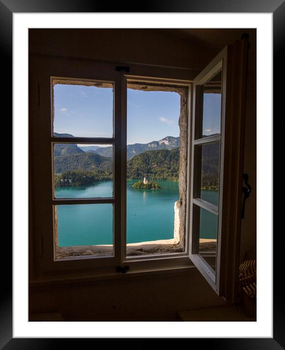 Window View - Lake Bled Framed Mounted Print by Ceri Jones