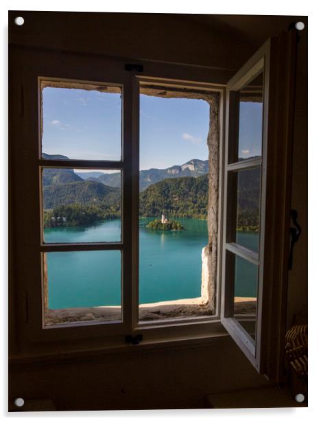 Window View - Lake Bled Acrylic by Ceri Jones