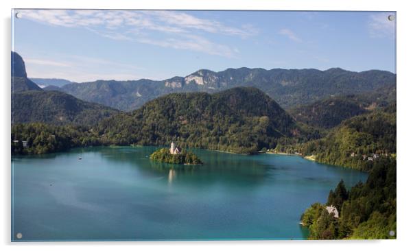 Lake Bled Island Acrylic by Ceri Jones