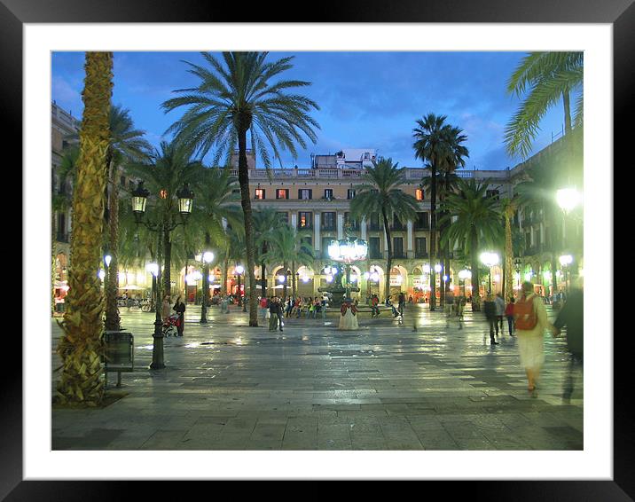 Barcelona at Night Framed Mounted Print by Nic Christie