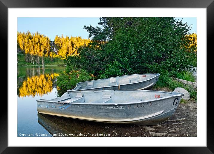 Pair of Boats on a Lake Framed Mounted Print by Jamie Pham