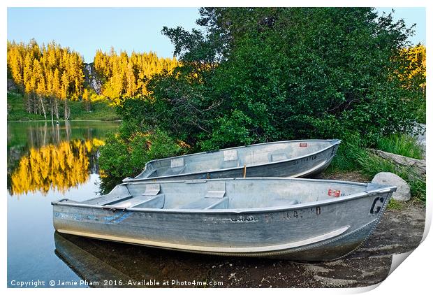 Pair of Boats on a Lake Print by Jamie Pham