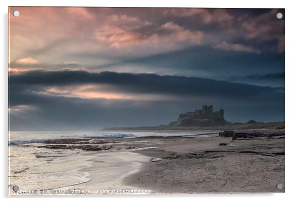 Bamburgh Castle sunrise Acrylic by JUDI LION