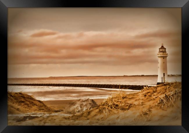 lighthouse at perch rock Framed Print by sue davies