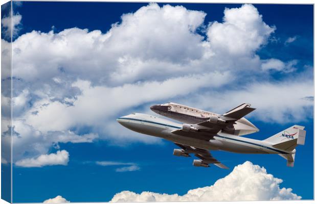 Space Shuttle Discovery flies into clouds Canvas Print by Steve Heap