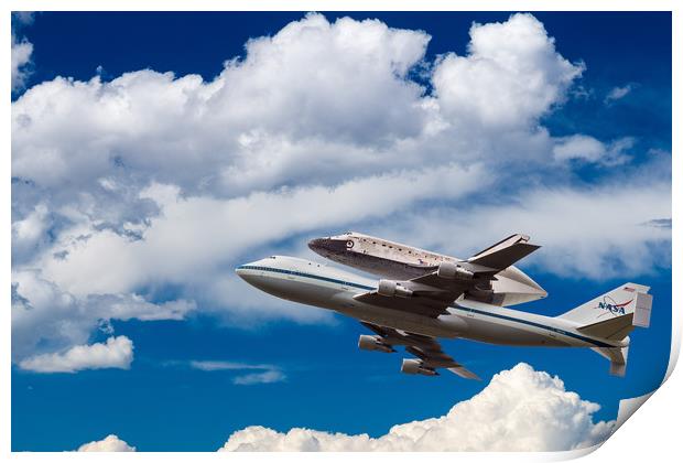 Space Shuttle Discovery flies into clouds Print by Steve Heap