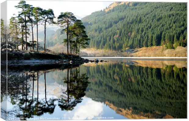 Winter reflections on Loch Eck Canvas Print by Angus McComiskey
