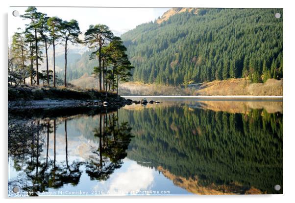 Winter reflections on Loch Eck Acrylic by Angus McComiskey