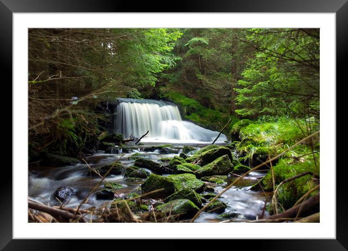 Waterfall in summer forest. Framed Mounted Print by Sergey Fedoskin