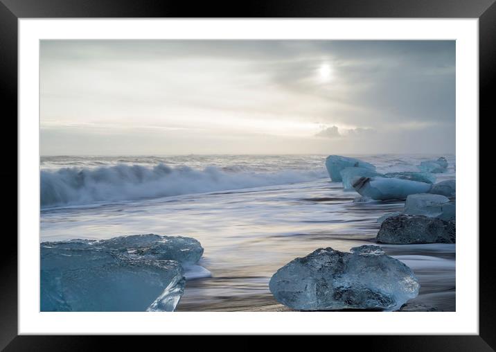 Ice Blocks on Jokulsarlon Beach Framed Mounted Print by Nick Jenkins