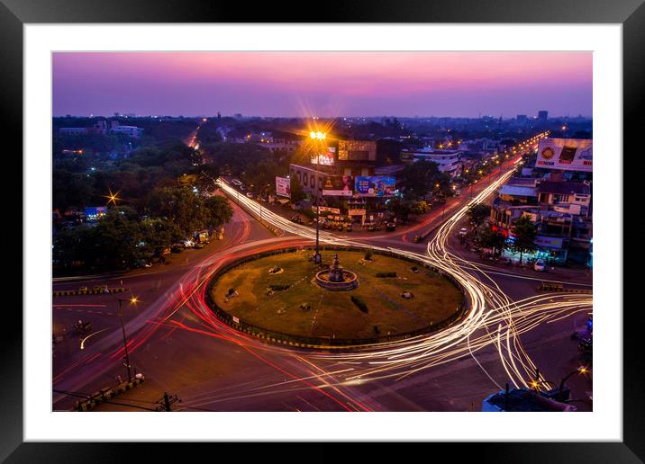 Light trails at Medical Square, Nagpur Framed Mounted Print by Indranil Bhattacharjee
