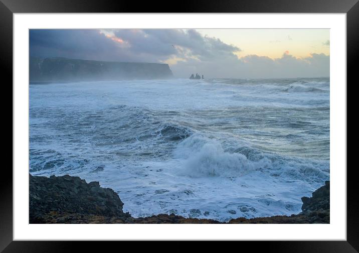 Rough Seas off Dyrholaey South Iceland Coast Framed Mounted Print by Nick Jenkins