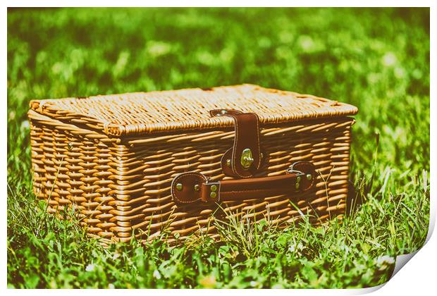 Picnic Basket Hamper With Leather Handle In Green  Print by Radu Bercan