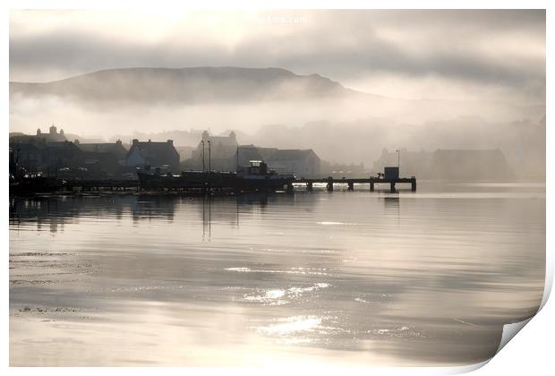 Mist Over The Village Of Scalloway, Shetland 1 Print by Anne Macdonald