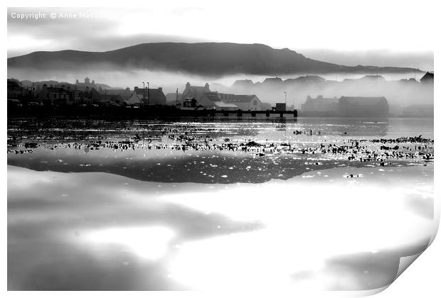 Low Lying Mist Over Scalloway, Shetland. Print by Anne Macdonald