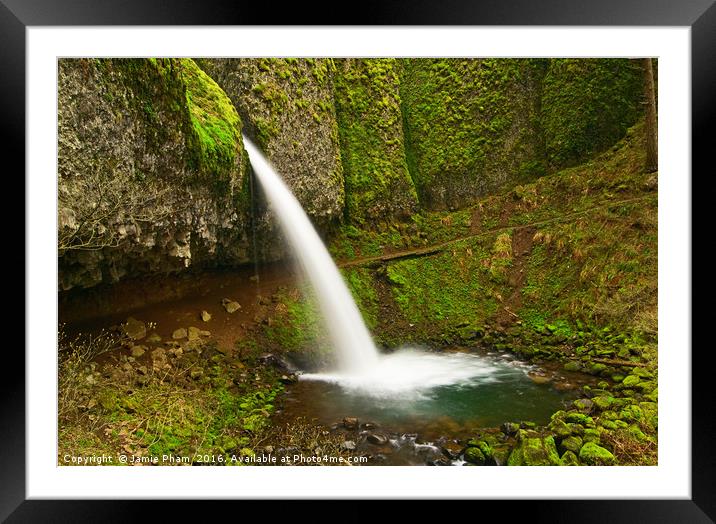 Ponytail Falls at the Columbia River Gorge. Framed Mounted Print by Jamie Pham