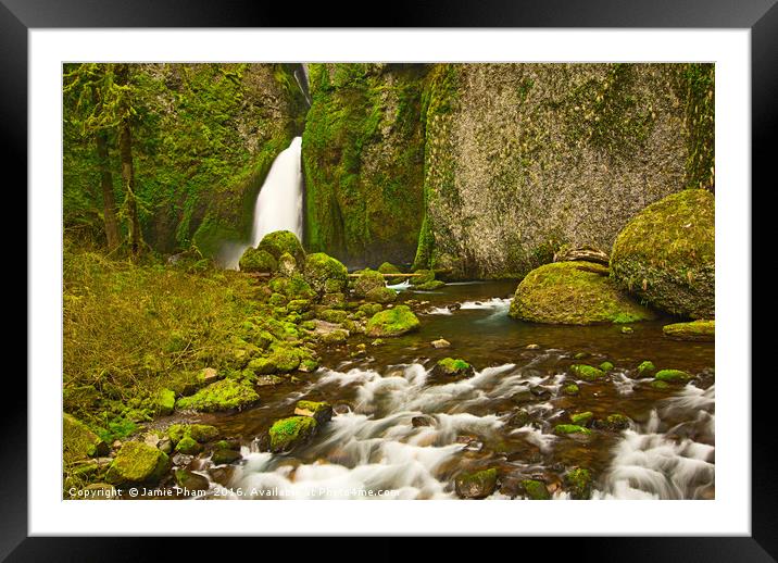 Wahclella Falls Columbia River Gorge Framed Mounted Print by Jamie Pham