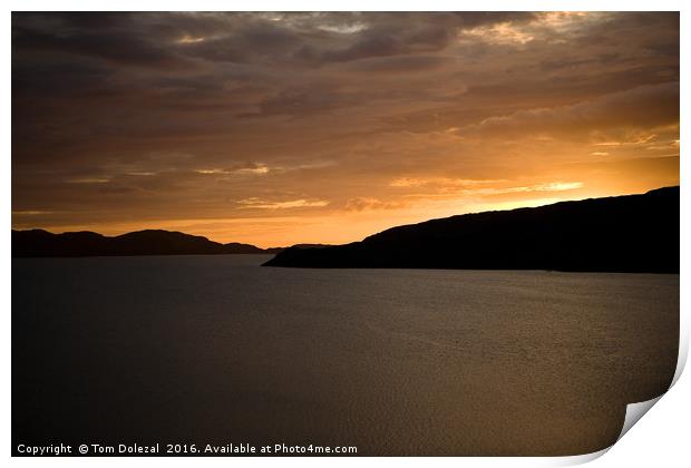 Orange sunset at Loch A Chairn Bhain Print by Tom Dolezal