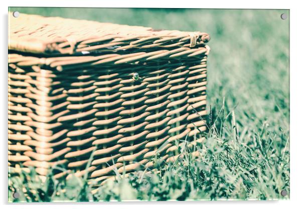 Picnic Basket Hamper With Leather Handle In Green  Acrylic by Radu Bercan
