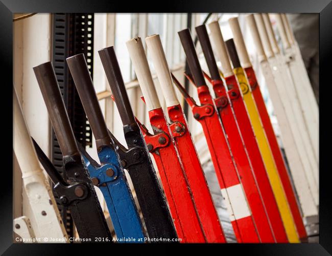 Signal box levers Framed Print by Joseph Clemson