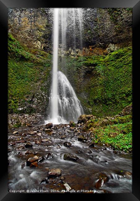 Double Falls in Silver Falls State Park in Oregon Framed Print by Jamie Pham