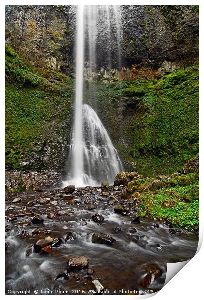 Double Falls in Silver Falls State Park in Oregon Print by Jamie Pham