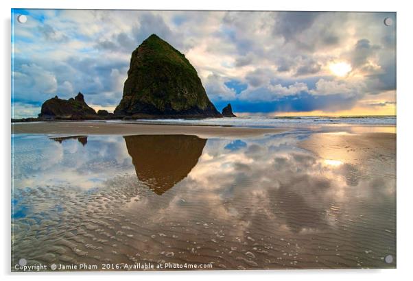 Cannon Beach with storm clouds in Oregon Acrylic by Jamie Pham