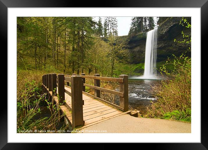 Lower South Falls with footbridge. Framed Mounted Print by Jamie Pham