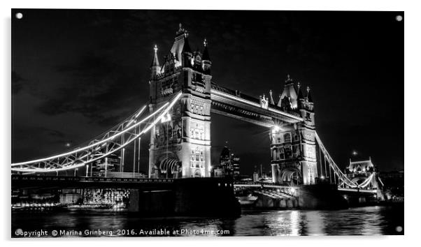 Tower Bridge at Night Acrylic by MazzBerg 