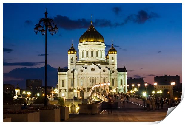The Cathedral of Christ the Savior at night. Print by Valerii Soloviov