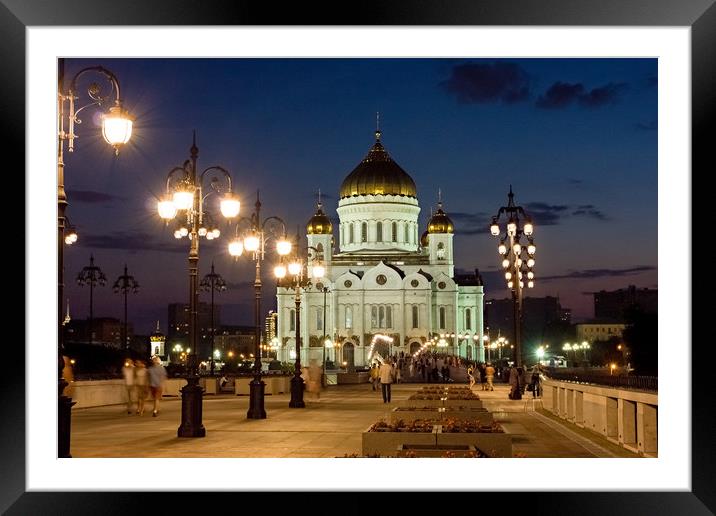 The Cathedral of Christ the Savior at night. Framed Mounted Print by Valerii Soloviov