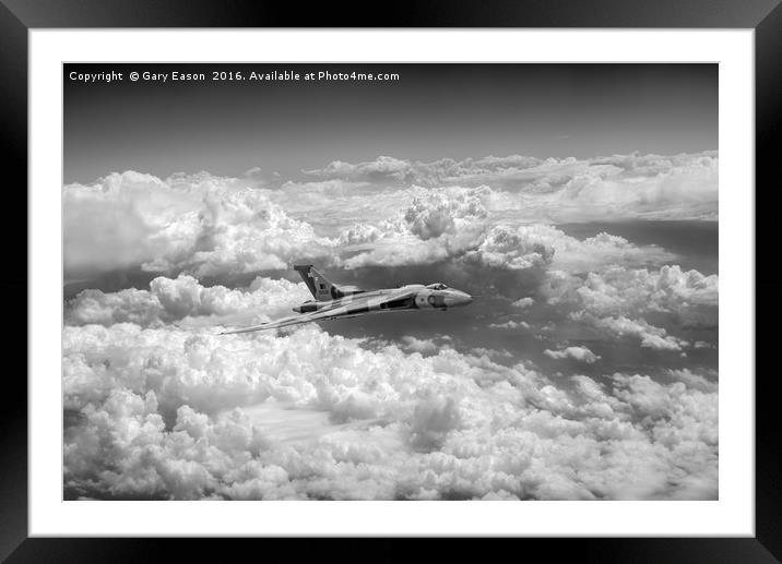 Avro Vulcan and towering clouds, B&W version Framed Mounted Print by Gary Eason