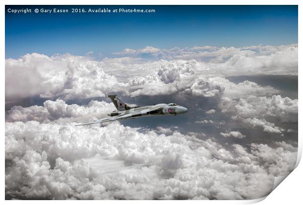 Avro Vulcan and towering clouds Print by Gary Eason