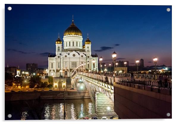 The Cathedral of Christ the Savior at night. Acrylic by Valerii Soloviov