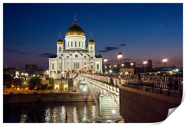 The Cathedral of Christ the Savior at night. Print by Valerii Soloviov