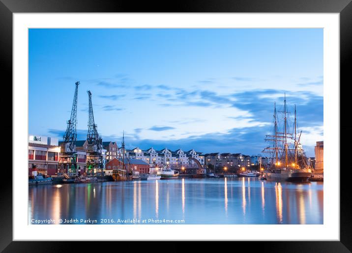Harbour at dusk Framed Mounted Print by Judith Parkyn