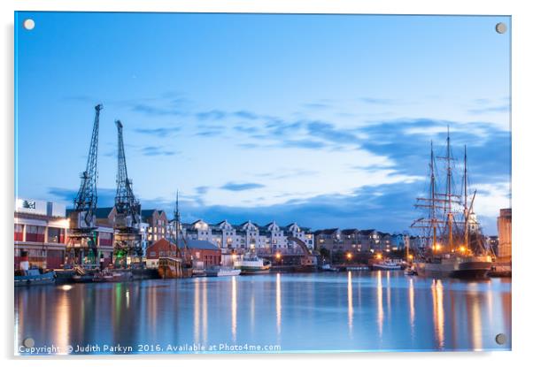 Harbour at dusk Acrylic by Judith Parkyn