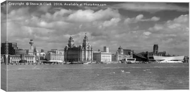 Liverpool's Iconic Waterfront - Monochrome Canvas Print by Steve H Clark