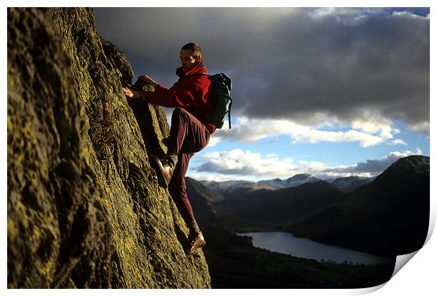 Scrambling above Buttermere Print by Andrew Millington