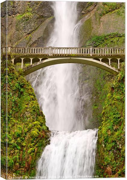 Close up view of Multnomah Falls in the Columbia R Canvas Print by Jamie Pham
