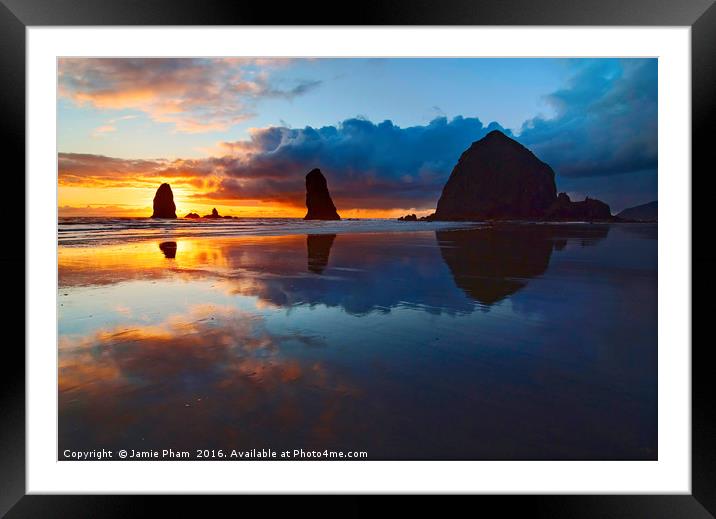 Cannon Beach Sunset in Oregon Framed Mounted Print by Jamie Pham