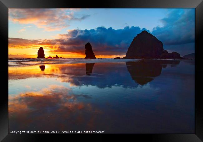 Cannon Beach Sunset in Oregon Framed Print by Jamie Pham