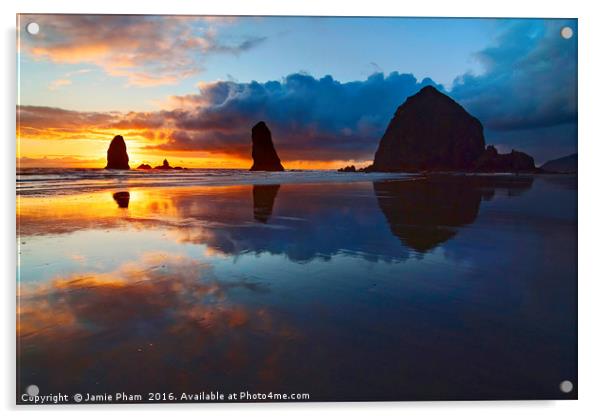 Cannon Beach Sunset in Oregon Acrylic by Jamie Pham