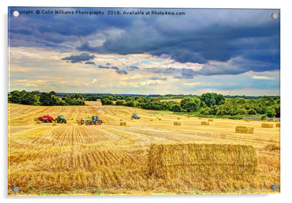 Creating Straw Bales After Harvest Of  Barley Acrylic by Colin Williams Photography