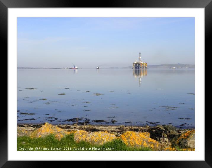 Udale Bay, RSPB reserve and oil rigs Framed Mounted Print by Rhonda Surman