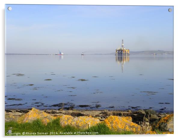 Udale Bay, RSPB reserve and oil rigs Acrylic by Rhonda Surman