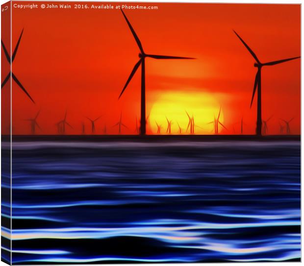 Wind Farms in the Sunset (Digital Art) Canvas Print by John Wain