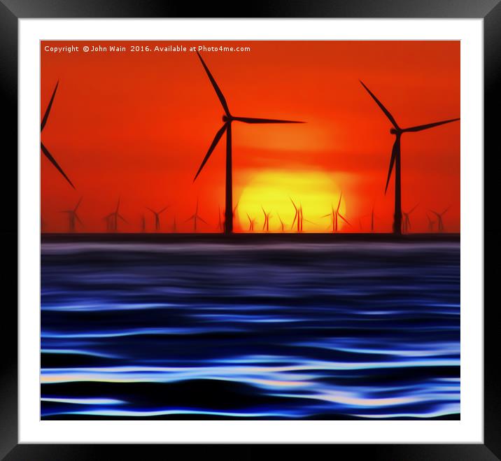 Wind Farms in the Sunset (Digital Art) Framed Mounted Print by John Wain
