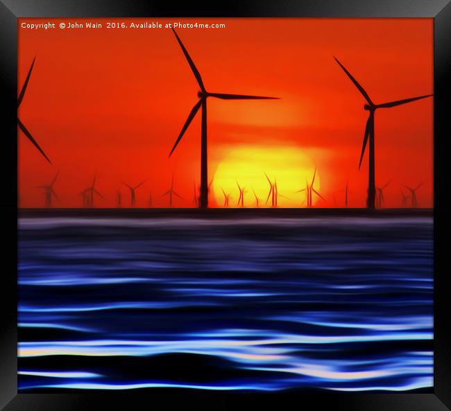Wind Farms in the Sunset (Digital Art) Framed Print by John Wain