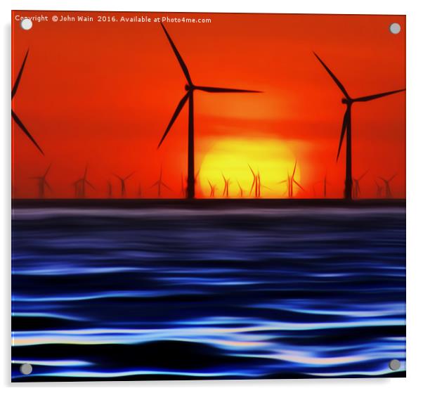 Wind Farms in the Sunset (Digital Art) Acrylic by John Wain